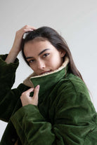 Green Sherpa Lined Corduroy Coat