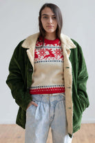 Green Sherpa Lined Corduroy Coat