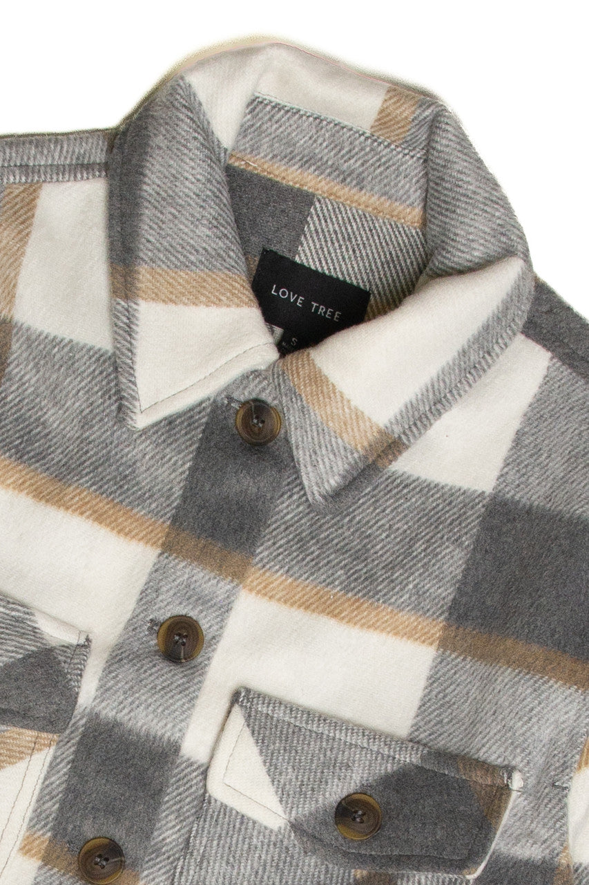 Greige Brushed Plaid Shacket