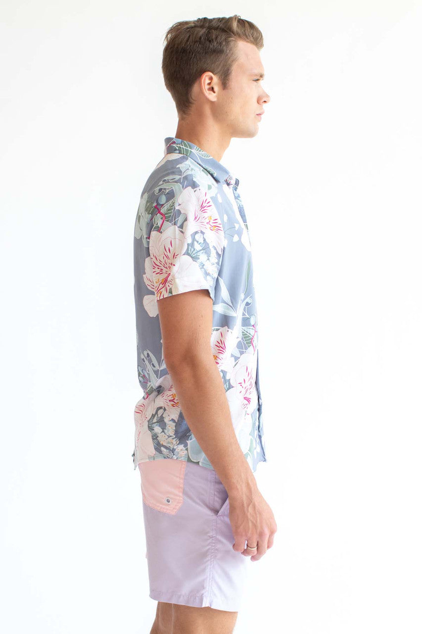 Grey Antique Floral Button Up Shirt