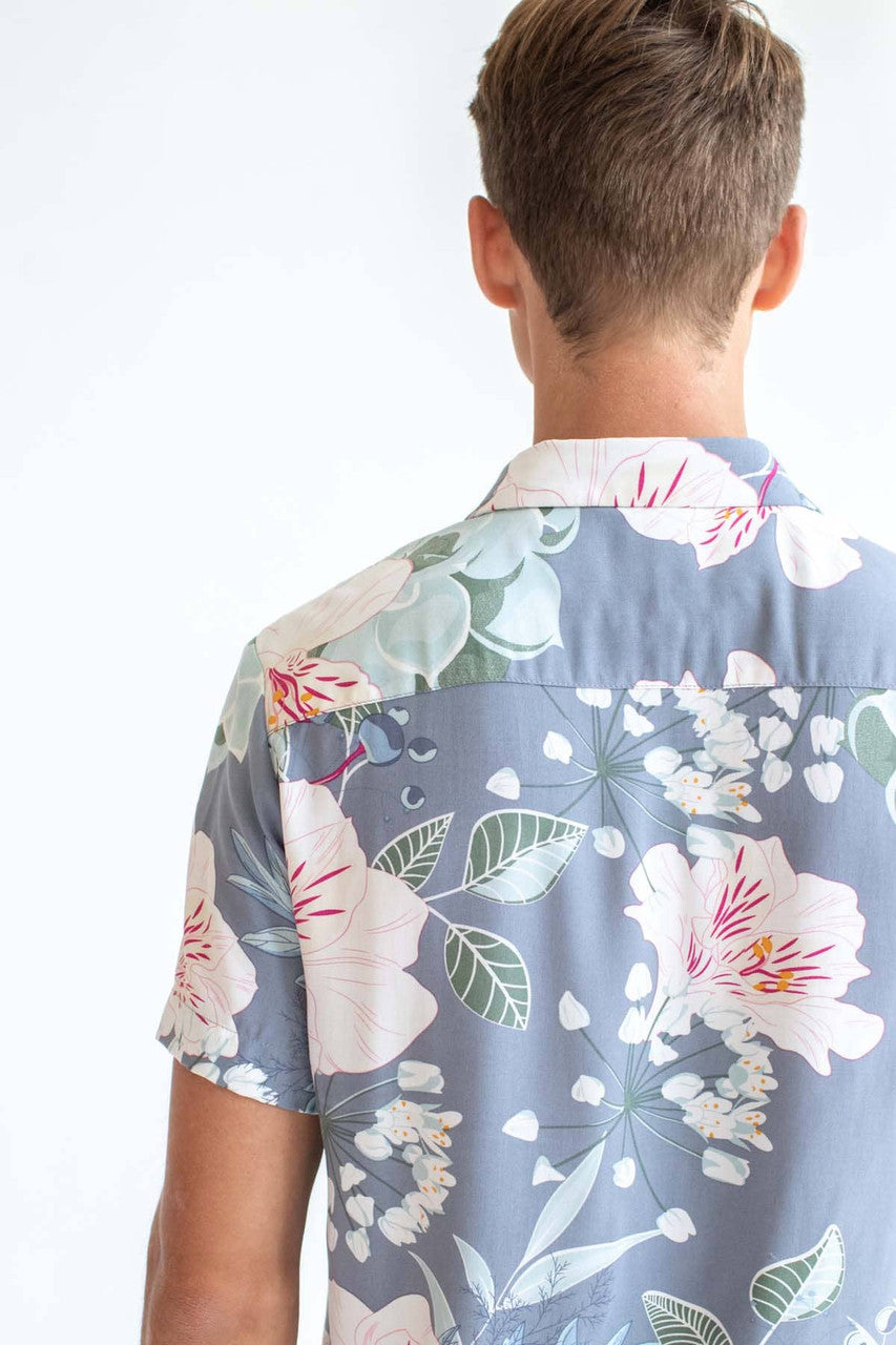Grey Antique Floral Button Up Shirt