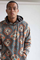 Grey Aztec Fleece Pullover Hoodie