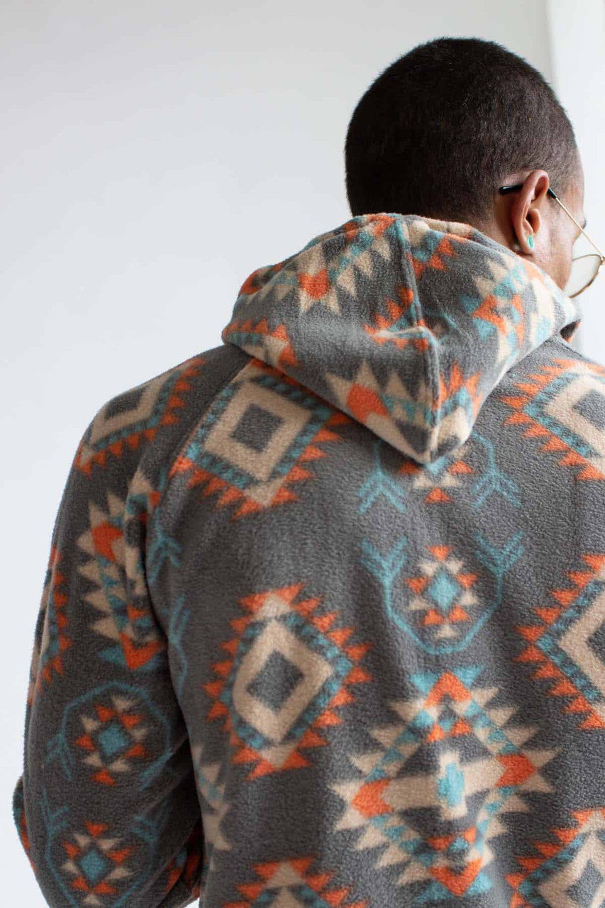 Grey Aztec Fleece Pullover Hoodie