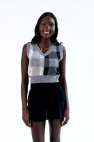 Grey Color Block Plaid Sweater Vest