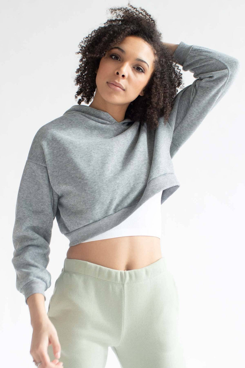 Heather Grey Fleece Cropped Hoodie
