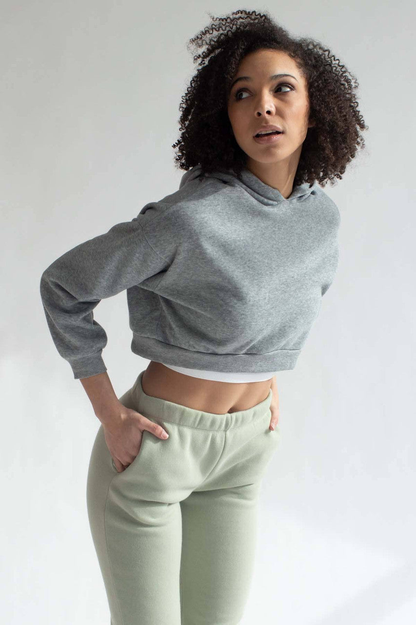 Heather Grey Fleece Cropped Hoodie
