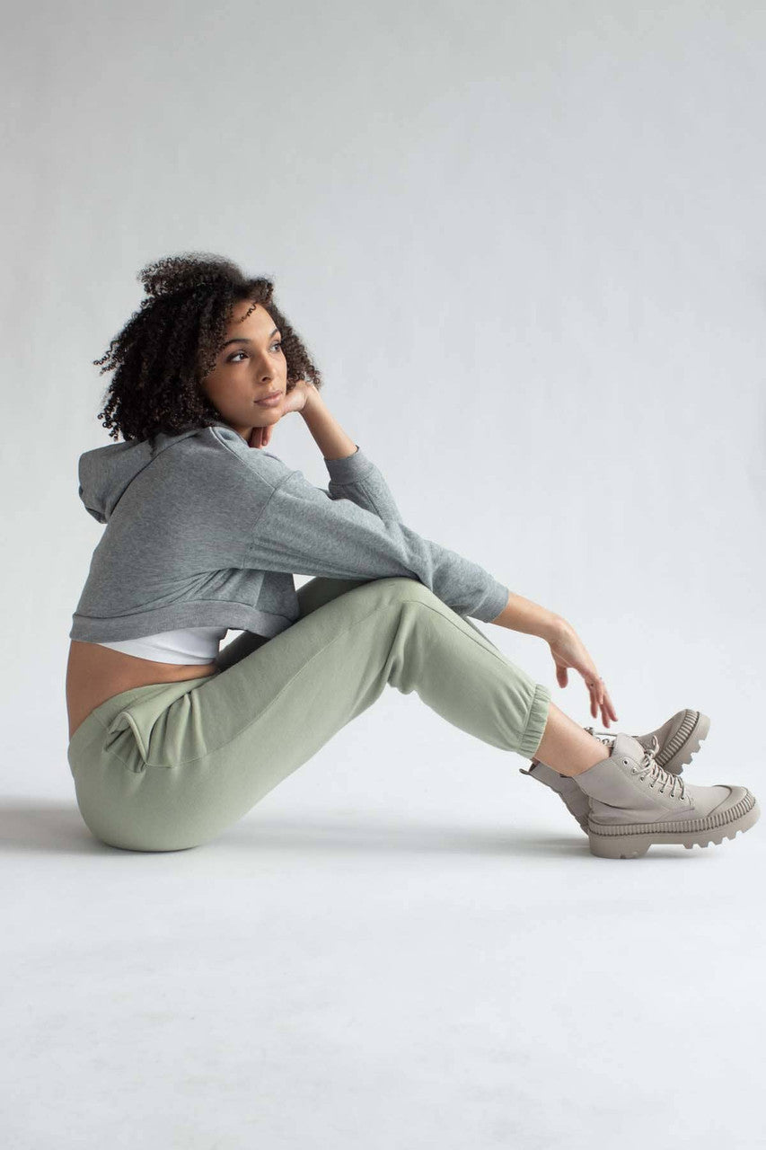 Heather Grey Fleece Cropped Hoodie