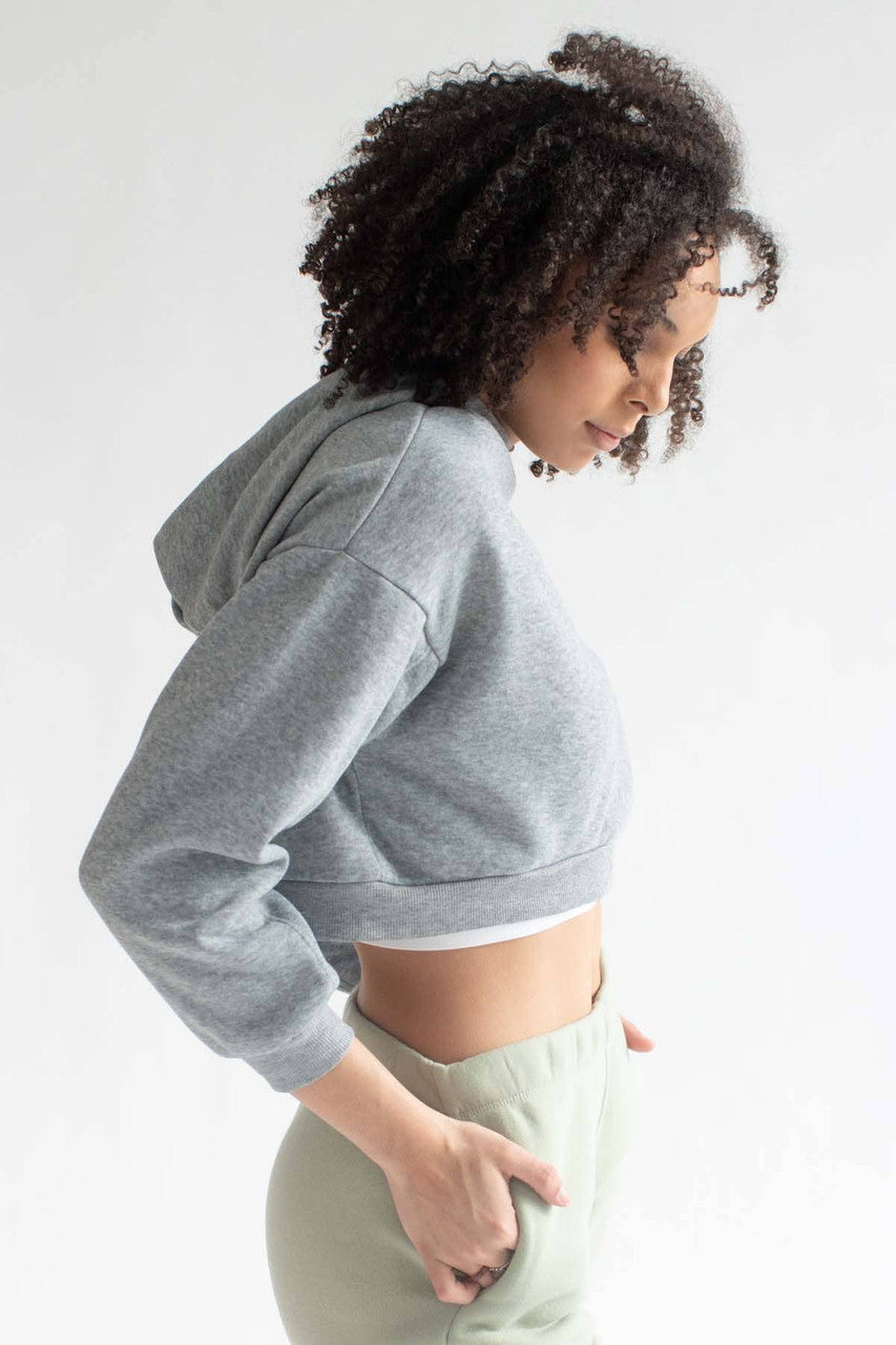 Heather Grey Fleece Cropped Hoodie