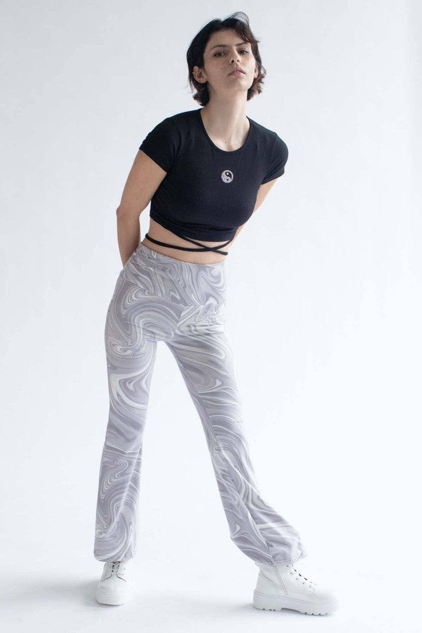 Grey Marble Print Bell Bottoms