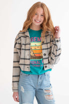 Grey Plaid Cropped Jacket