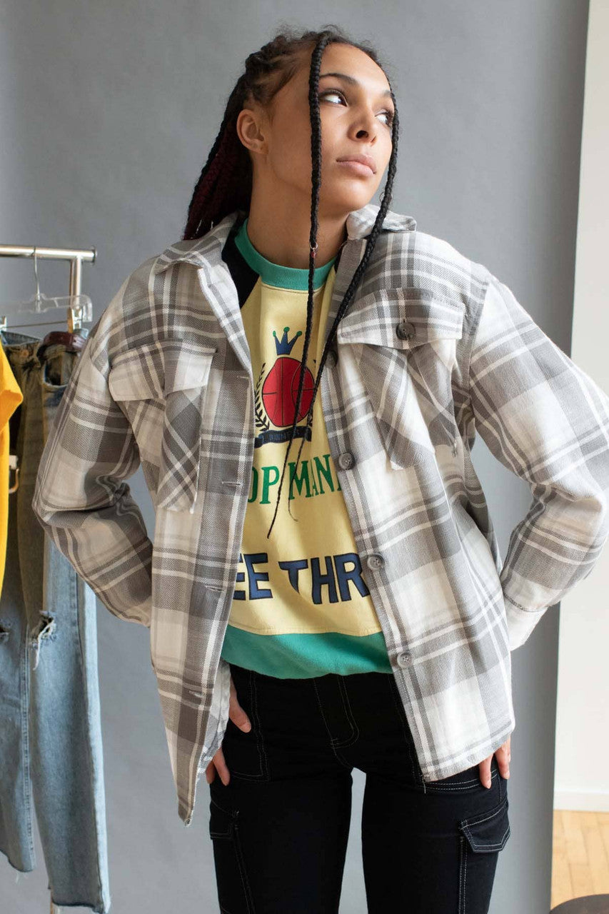 Grey Plaid Woven Flannel Shirt