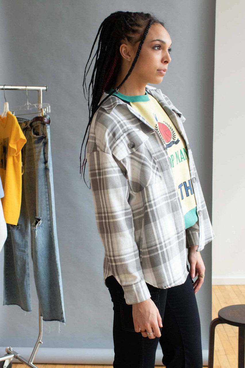 Grey Plaid Woven Flannel Shirt