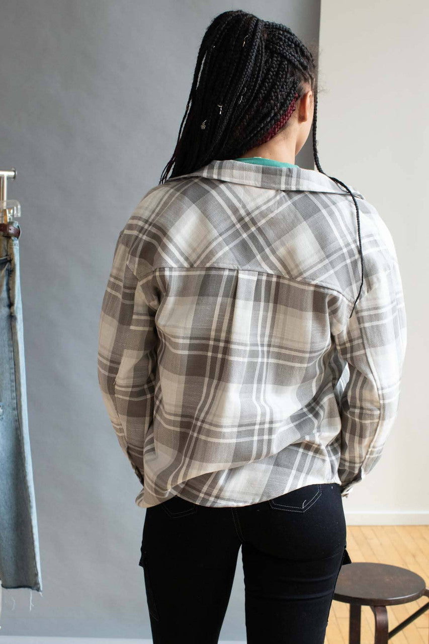 Grey Plaid Woven Flannel Shirt