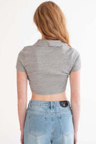 Grey Raw Edge Ribbed Crop Polo