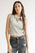Grey Ribbed Sleeveless Polo