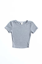 Grey Soft Ribbed Crop Tee
