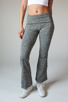Fold Over Fleece Lined Flare Leggings Heather Gray