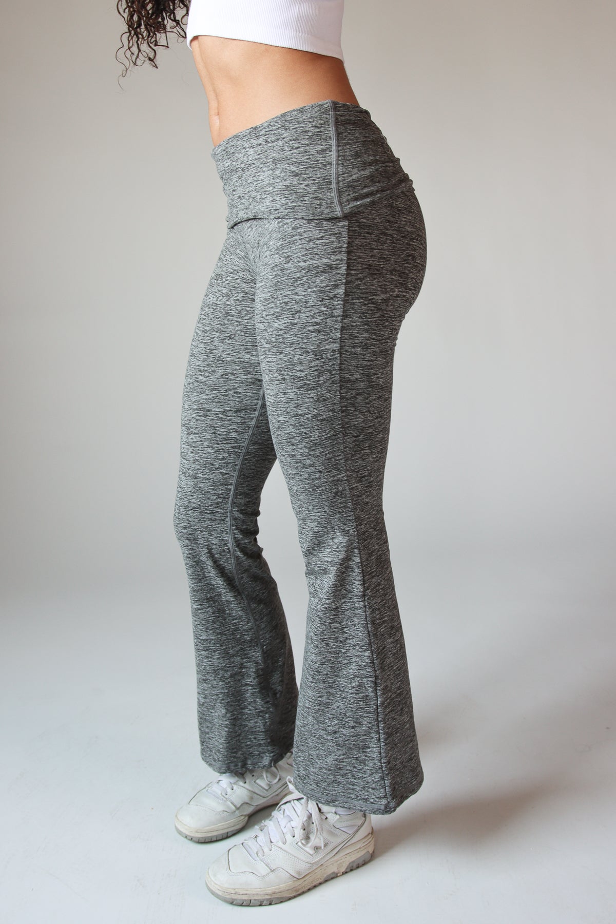 Fold Over Fleece Lined Flare Leggings Heather Gray