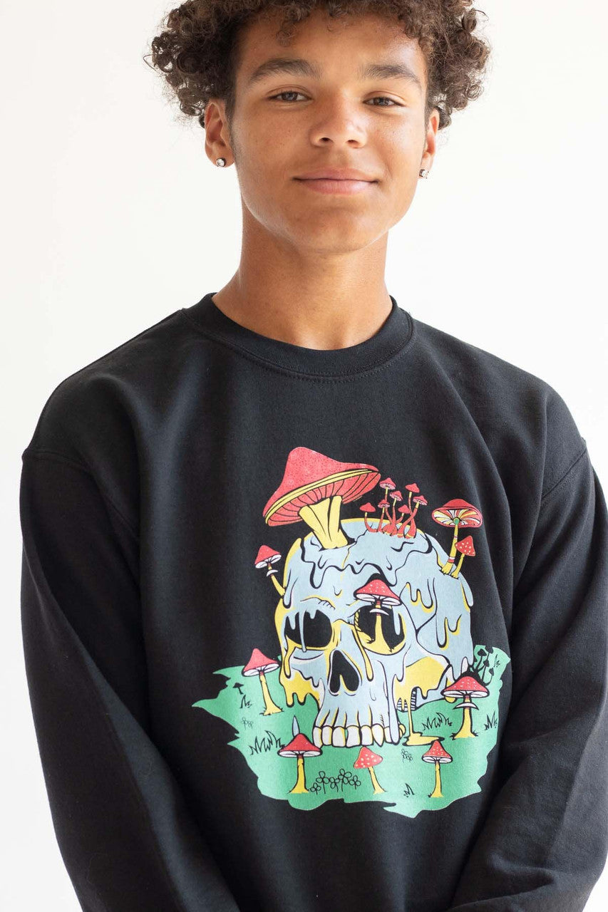 Growing Shrooms On A Skull Sweatshirt