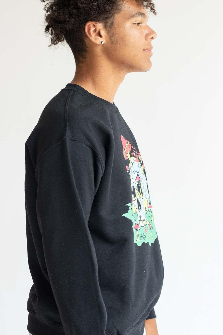 Growing Shrooms On A Skull Sweatshirt