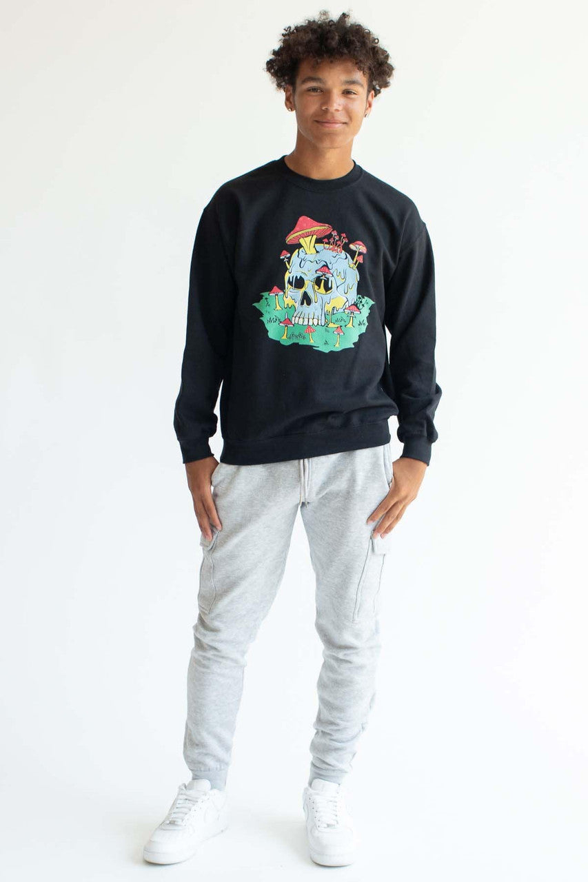 Growing Shrooms On A Skull Sweatshirt