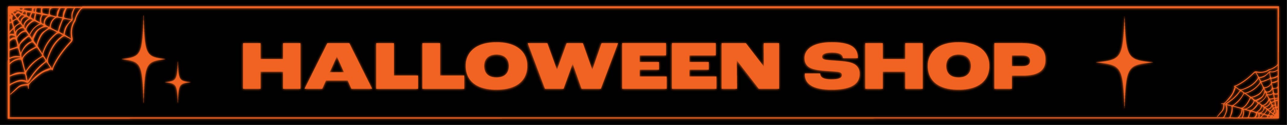 spooky page banner that reads "halloween shop"