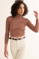 Hazelnut Ribbed Short Turtleneck Sweater