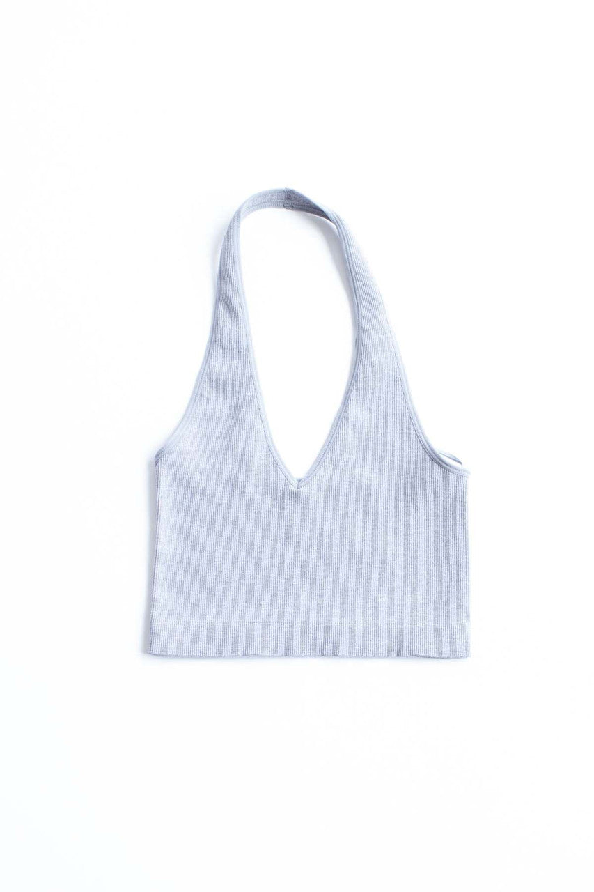 Heather Grey Seamless Deep V Halter Neck