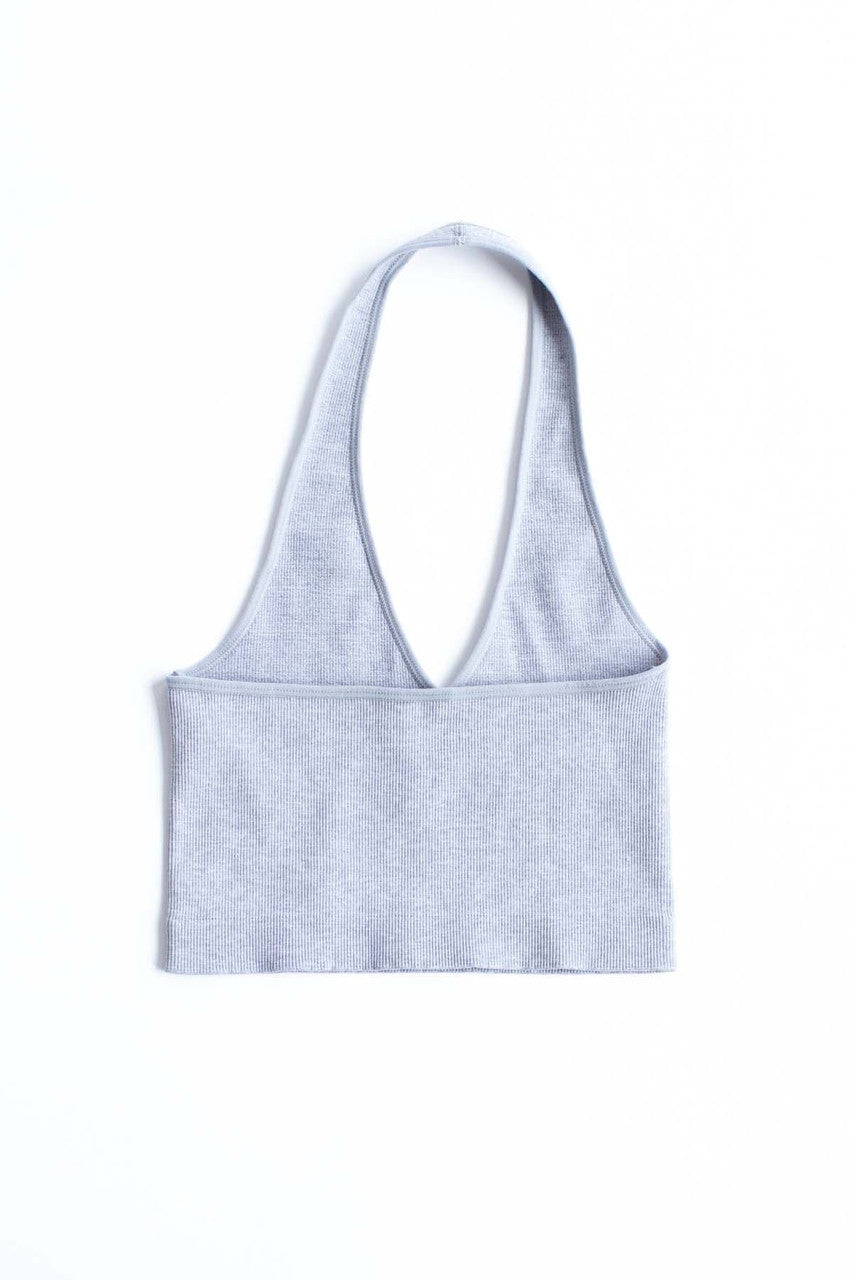 Heather Grey Seamless Deep V Halter Neck