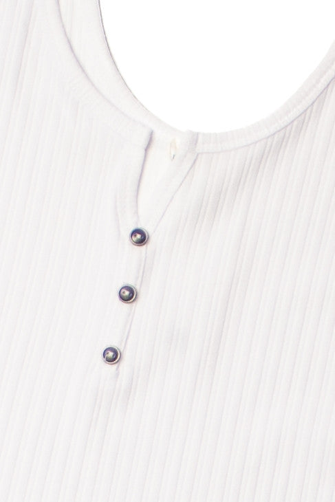Extended Sizes White Notch Henley Tank