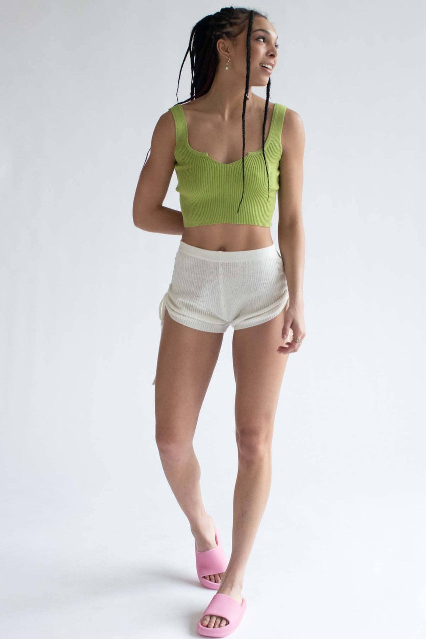 Herbal Green Notched Ribbed Crop Tank