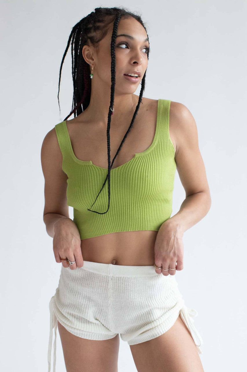 Herbal Green Notched Ribbed Crop Tank