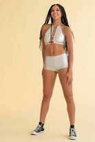 Silver Holographic Zip Booty Shorts