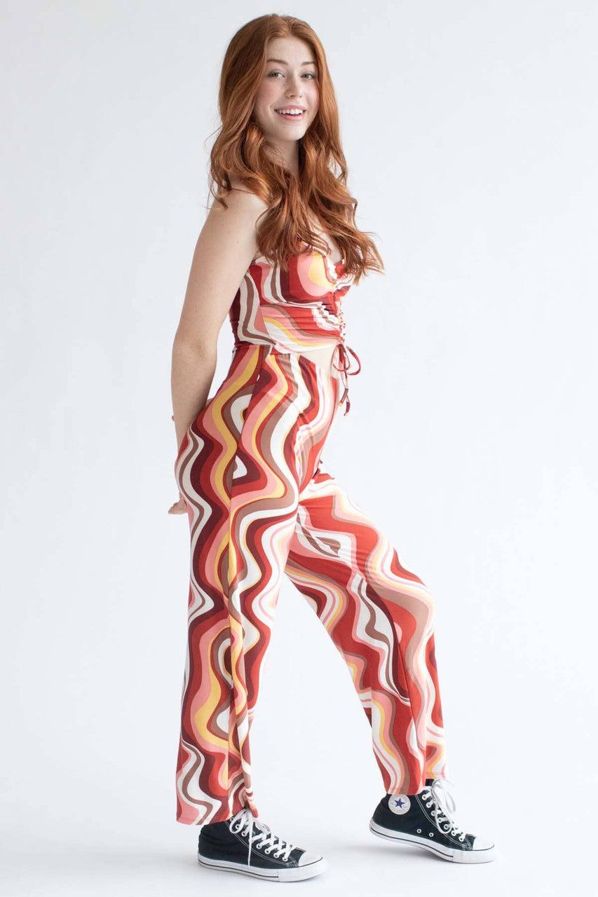Hot Sauce Swirl Ruched Halter Jumpsuit