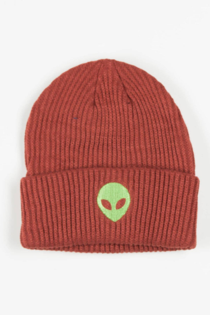 Alien Embroidered Rust Beanie