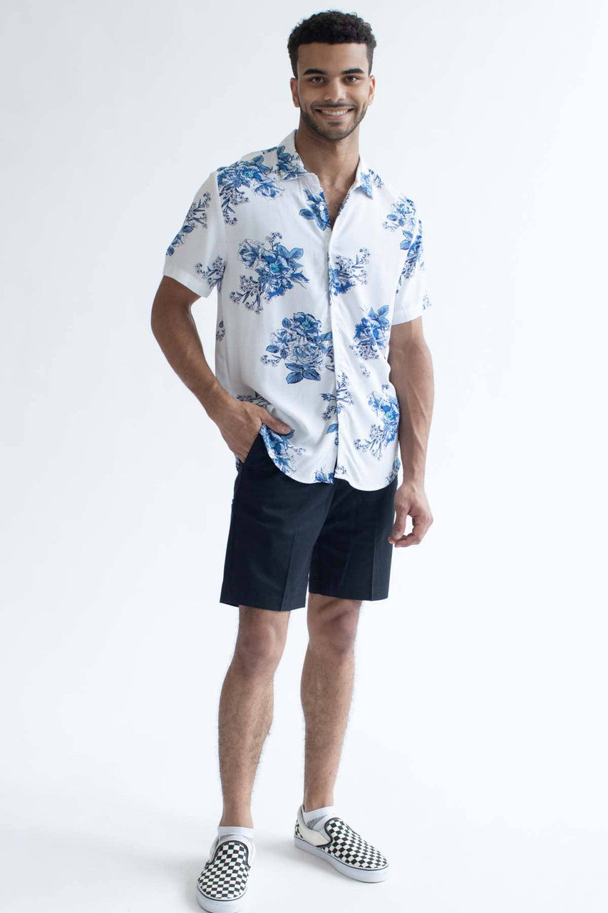 Indigo Watercolor Floral Button Up Shirt