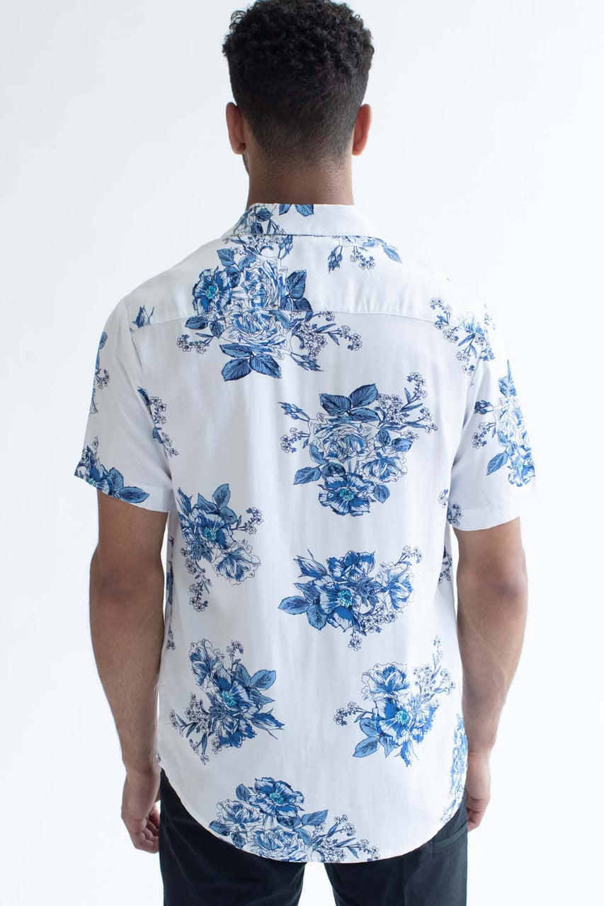 Indigo Watercolor Floral Button Up Shirt