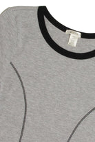 Gray Ribbed Contrast Seams Ringer Tee
