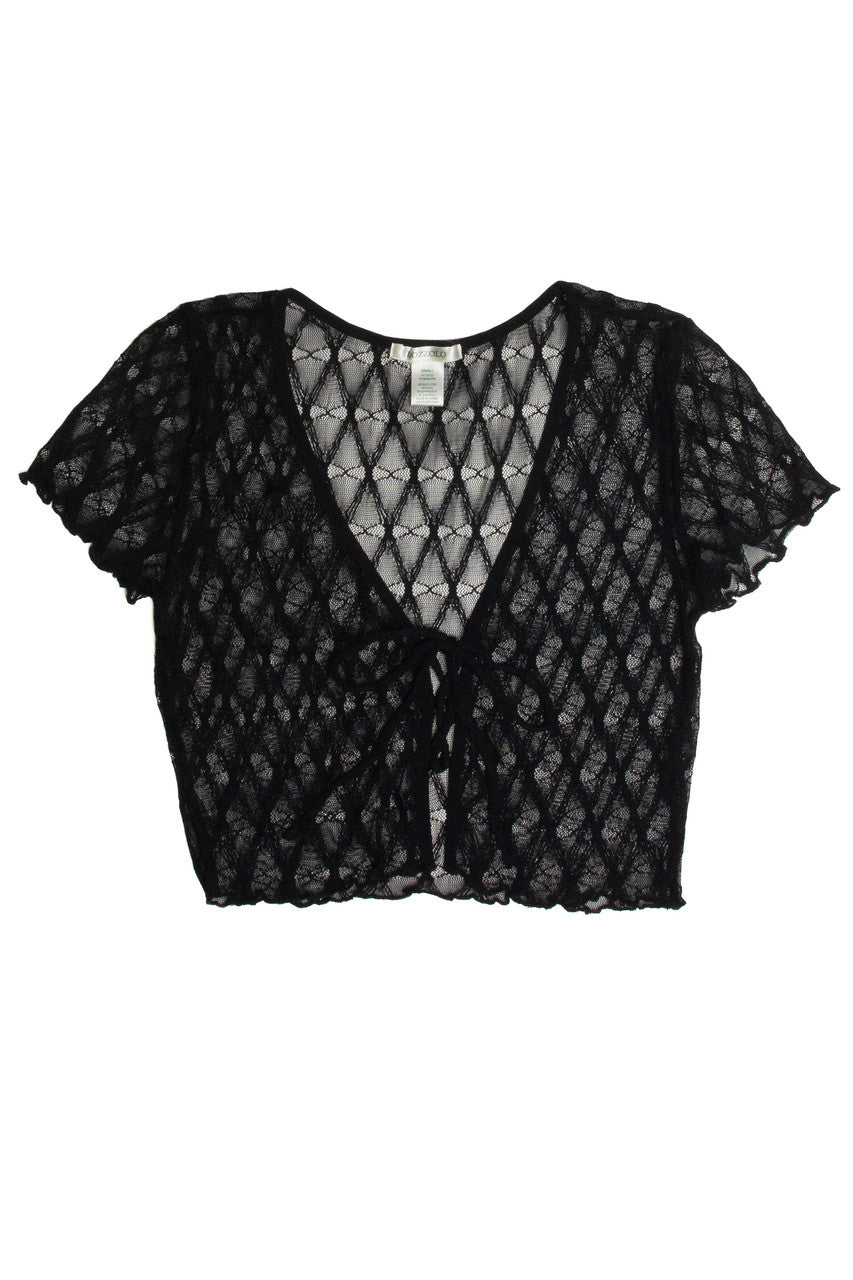 Black Diamond Mesh Lace Up Top