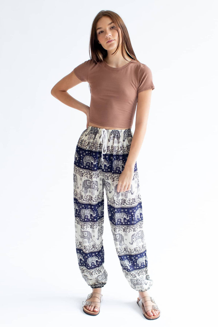 Ivory & Navy Striped Elephant Pants