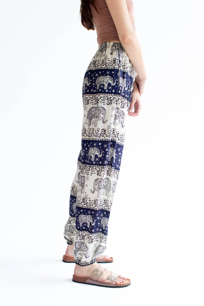 Ivory & Navy Striped Elephant Pants