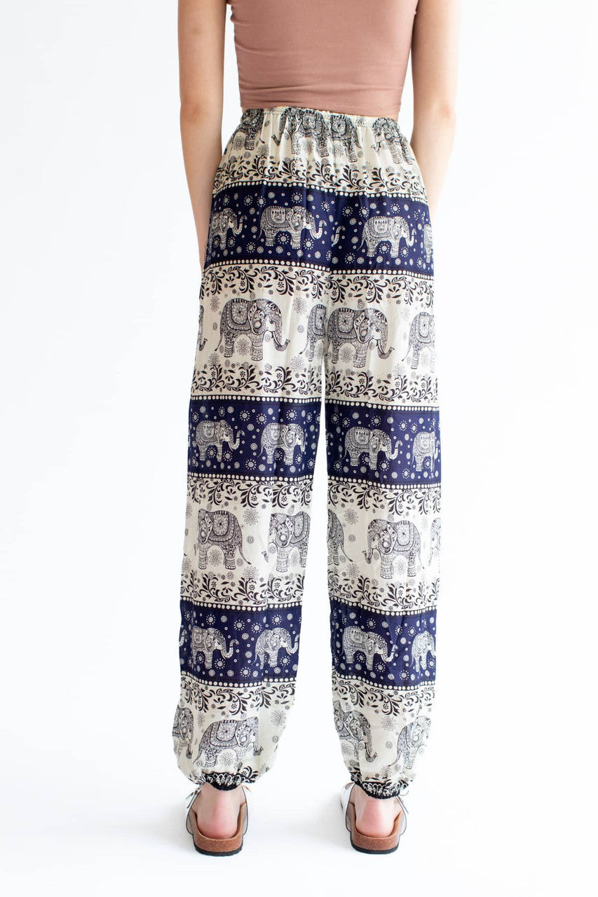 Ivory & Navy Striped Elephant Pants