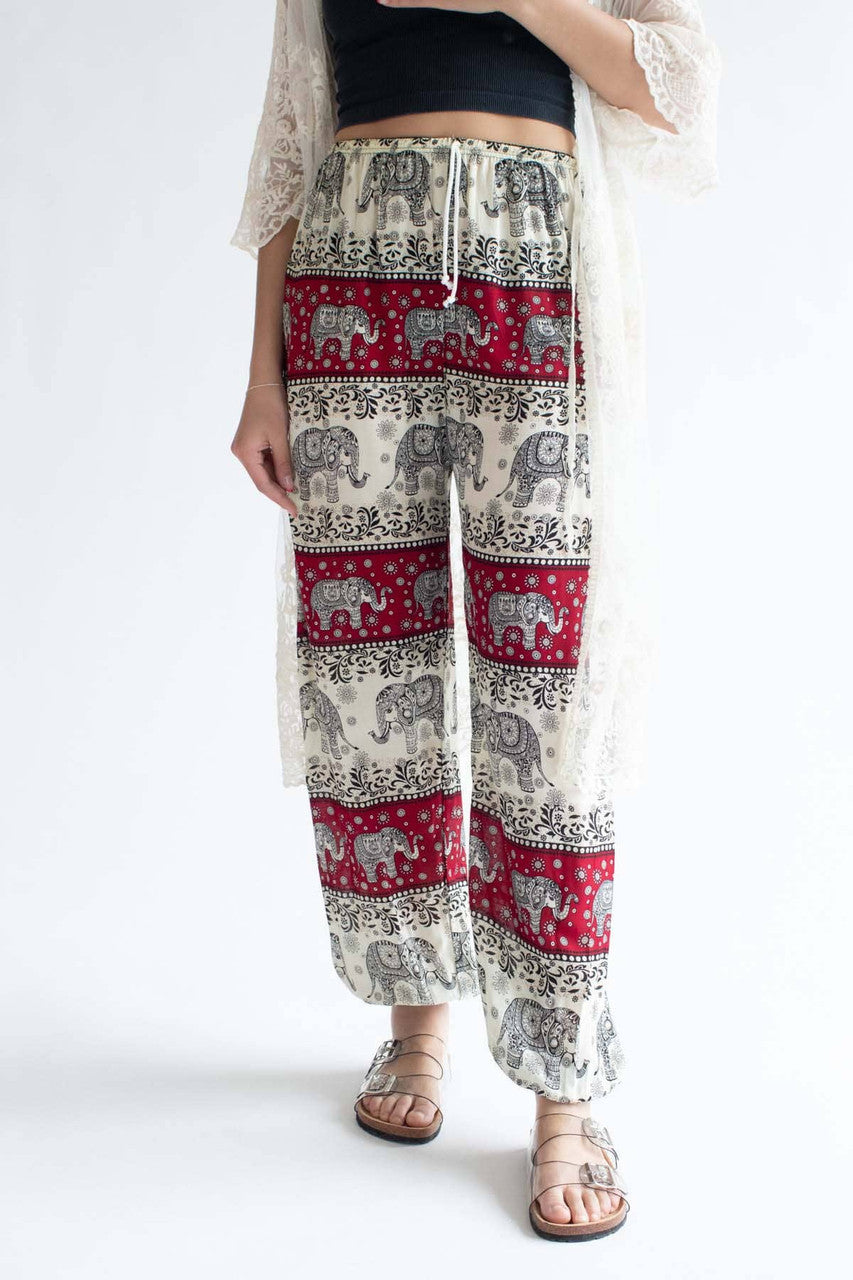 Ivory & Red Striped Elephant Pants
