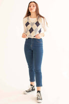 Ivory Argyle Sweater Vest