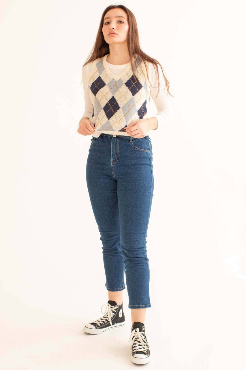 Ivory Argyle Sweater Vest