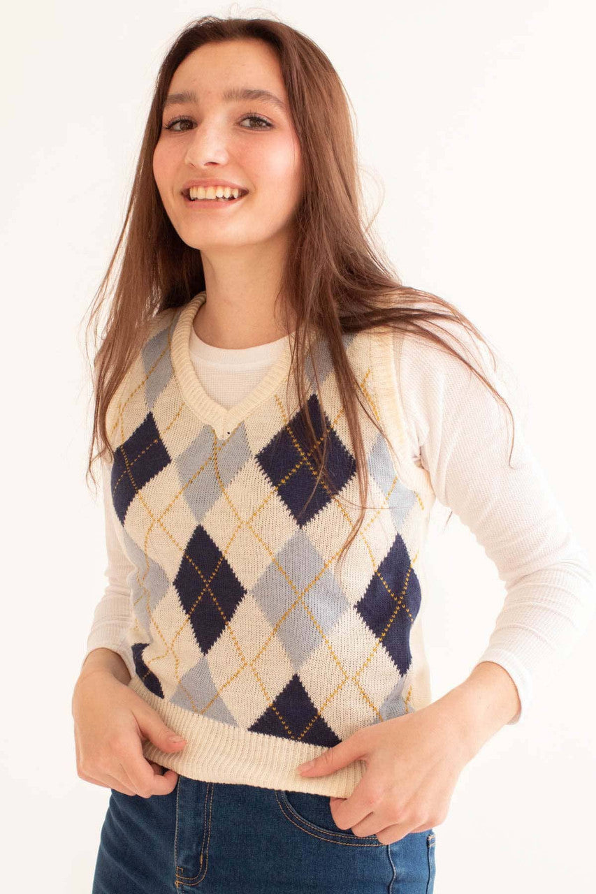 Ivory Argyle Sweater Vest