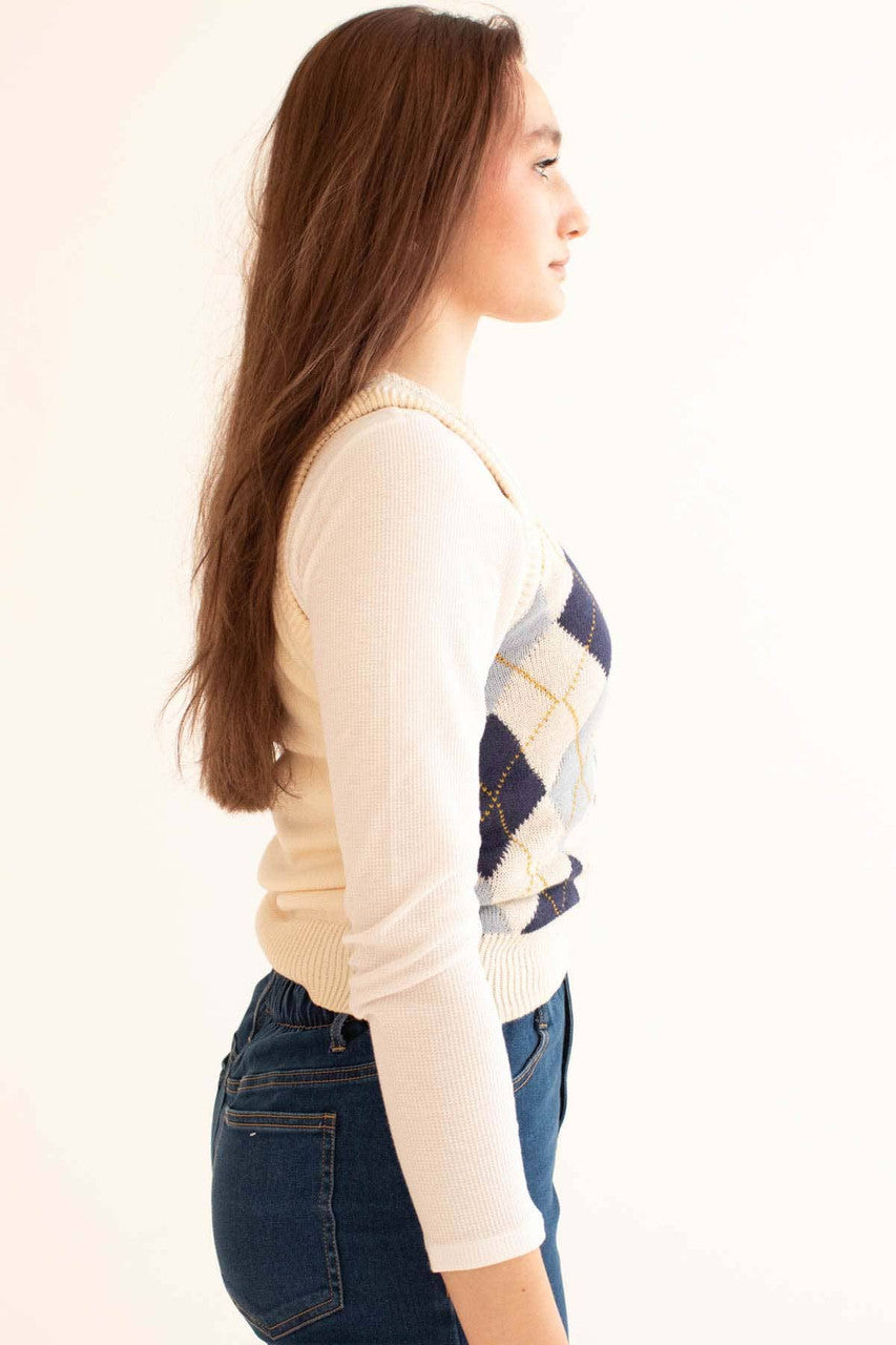 Ivory Argyle Sweater Vest