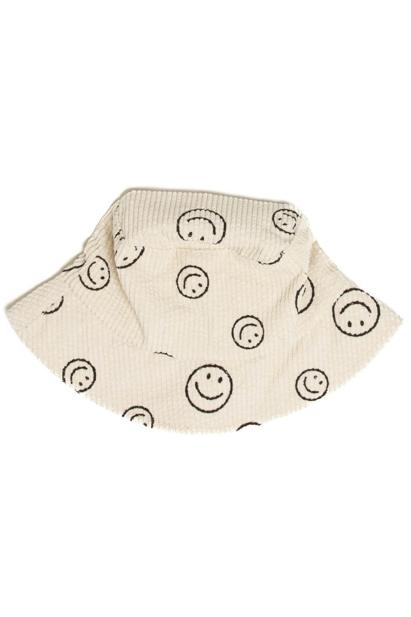 Ivory Corduroy Smiley Bucket Hat