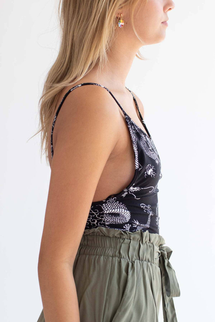 Ivory Dragon Print Cami Bodysuit