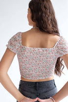 Ivory Floral Milkmaid Cinched Cropped Top